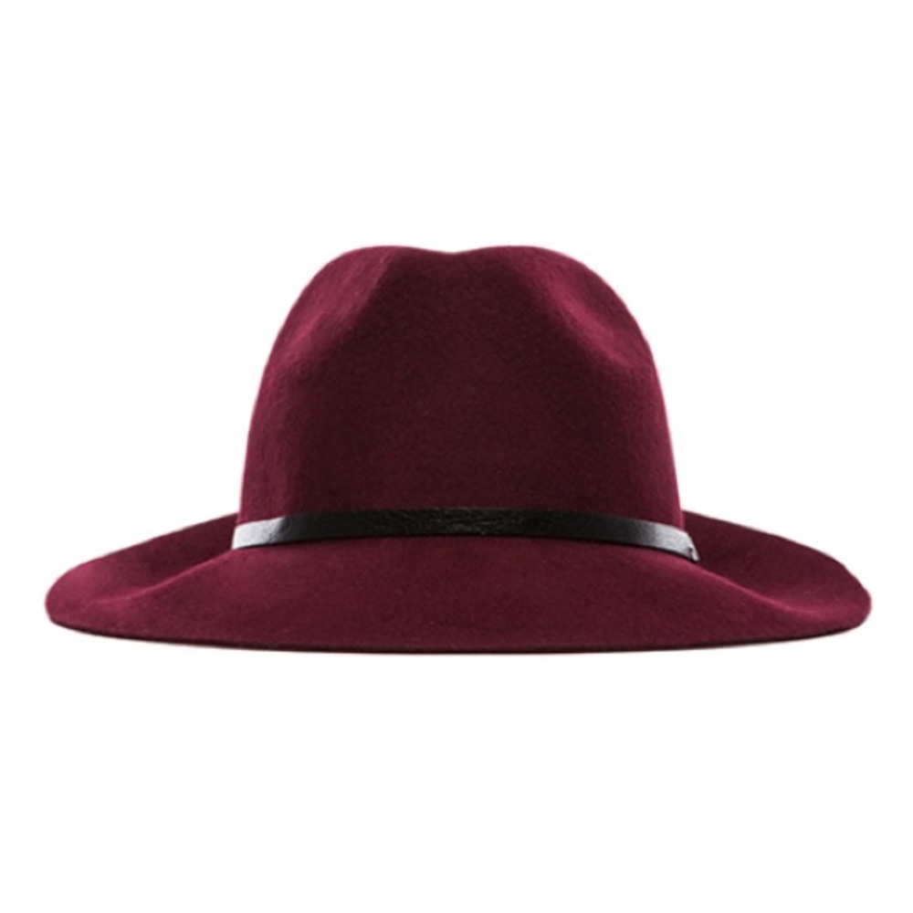 Anine Bing Burgundy Wool Fedora with Black Band